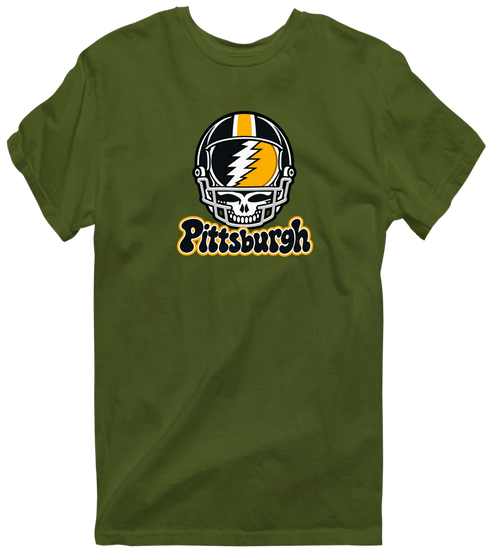 Pittsburgh Helmet Stealie Premium Unisex T-Shirt — Pittsburgh Steelers — Military Green