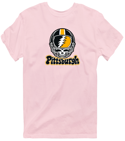 Pittsburgh Helmet Stealie Premium Unisex T-Shirt — Pittsburgh Steelers — Light Pink