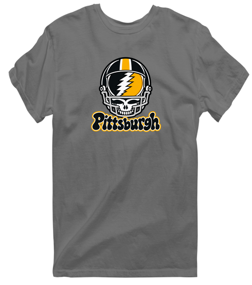Pittsburgh Helmet Stealie Premium Unisex T-Shirt — Pittsburgh Steelers — Charcoal