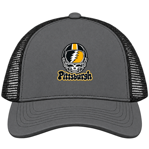 Pittsburgh Helmet Stealie Premium Unisex Trucker Cap — Pittsburgh Steelers — Charcoal/Black