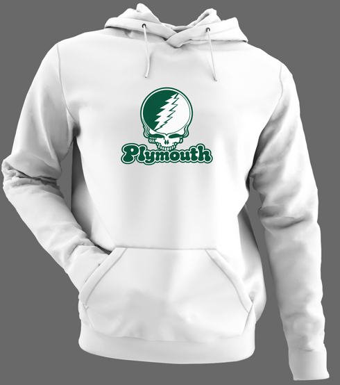 Plymouth Stealie Premium Unisex Hoodie — Design: Plymouth College — White/Grey