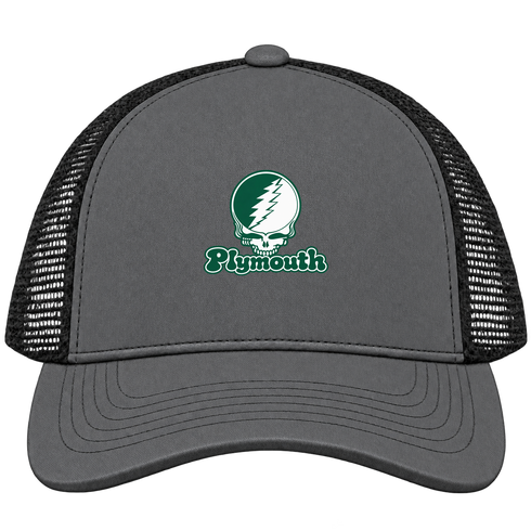 Plymouth Stealie Premium Unisex Trucker Cap — Design: Plymouth College — Charcoal/Black