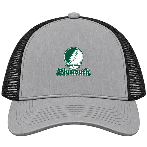 Plymouth Stealie Premium Unisex Trucker Cap — Design: Plymouth College — Heather Grey/Black