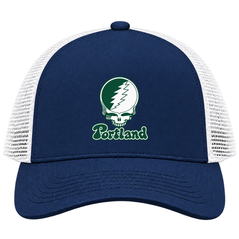 Portland Stealie Premium Unisex Trucker Cap — Design: Portland State University — Navy/White