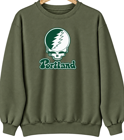 Portland Stealie Premium Unisex Crewneck — Design: Portland State University — Military Green