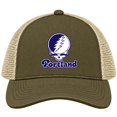 Portland Stealie Premium Unisex Trucker Cap — Design: Portland University of — Moss/Khaki