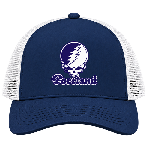 Portland Stealie Premium Unisex Trucker Cap — Design: Portland University of — Navy/White
