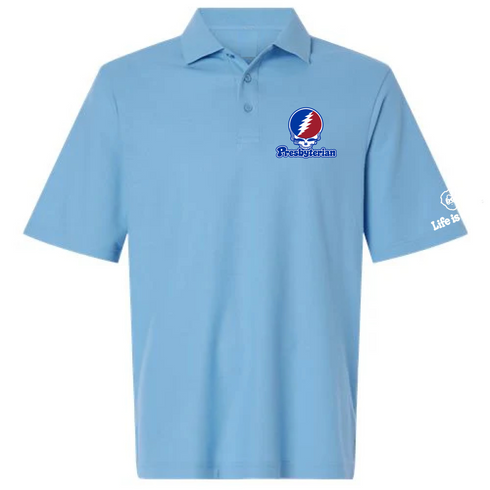 Presbyterian Stealie Premium Unisex Polo — Design: Presbyterian College — Blue
