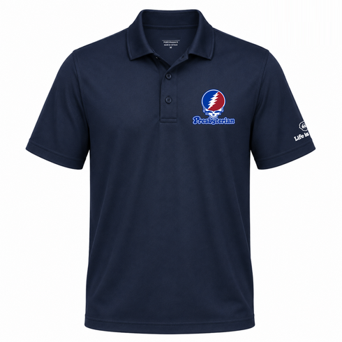 Presbyterian Stealie Premium Unisex Polo — Design: Presbyterian College — Navy