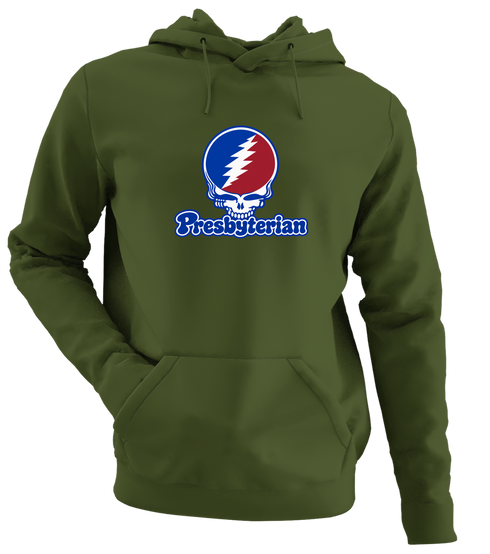 Presbyterian Stealie Premium Unisex Hoodie — Design: Presbyterian College — Military Green