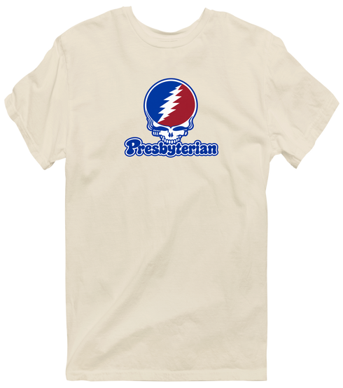 Presbyterian Stealie Premium Unisex T-Shirt — Design: Presbyterian College — Sand