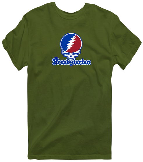Presbyterian Stealie Premium Unisex T-Shirt — Design: Presbyterian College — Military Green