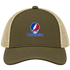 Presbyterian Stealie Premium Unisex Trucker Cap — Design: Presbyterian College — Moss/Khaki