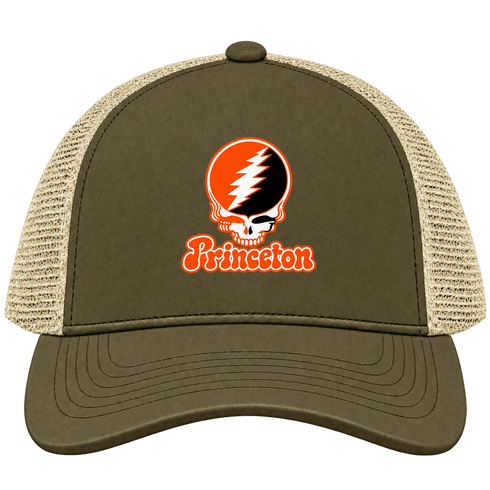 Princeton Stealie Premium Unisex Trucker Cap — Design: Princeton University — Moss/Khaki