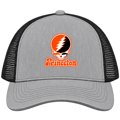 Princeton Stealie Premium Unisex Trucker Cap — Design: Princeton University — Heather Grey/Black
