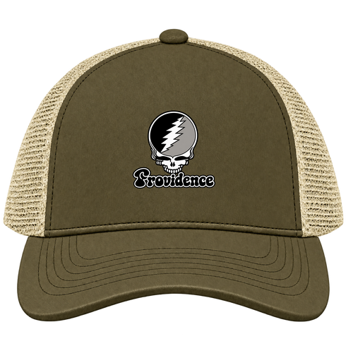 Providence Stealie Premium Unisex Trucker Cap — Design: Providence College — Moss/Khaki
