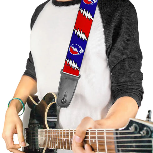 Grateful Dead - Guitar Strap - Steal Your Face w Lightning Bolt Repeat Red White Blue - StealieShop