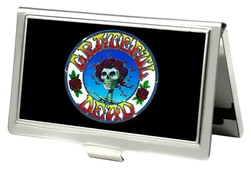 Grateful Dead - Business Card Holder - SMALL - Skull & Roses Circle FCG Black Color - StealieShop