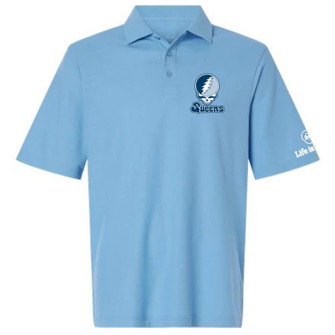 Queens Stealie Premium Unisex Polo — Design: Queens College — Blue