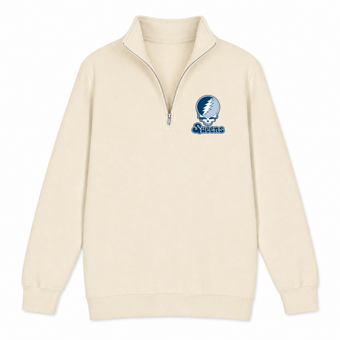 Queens Stealie Premium Unisex Quarter-Zip — Design: Queens College — Sand