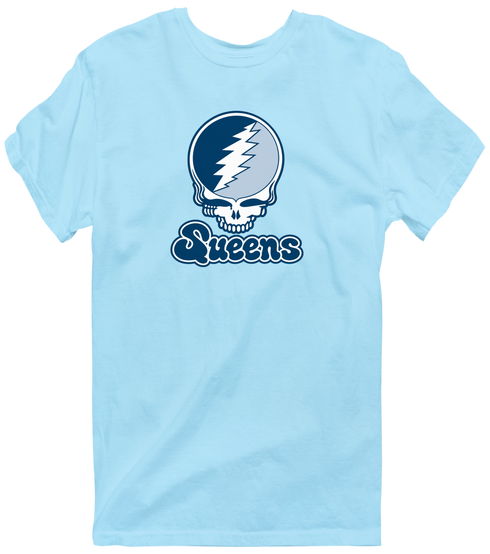 Queens Stealie Premium Unisex T-Shirt — Design: Queens College — Light Blue