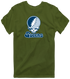 Queens Stealie Premium Unisex T-Shirt — Design: Queens College — Military Green