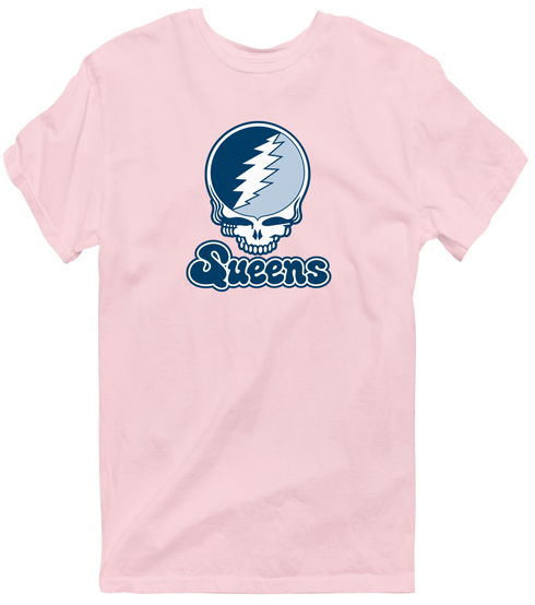 Queens Stealie Premium Unisex T-Shirt — Design: Queens College — Light Pink