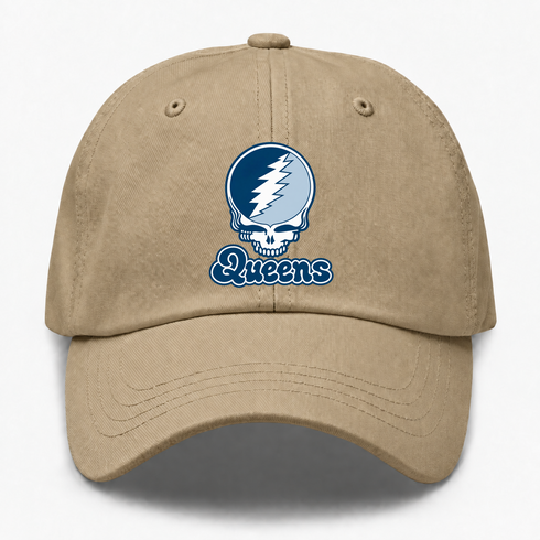 Queens Stealie Premium Unisex Dad Hat — Design: Queens College — Khaki
