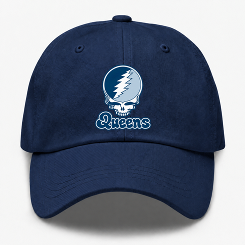 Queens Stealie Premium Unisex Dad Hat — Design: Queens College — Navy
