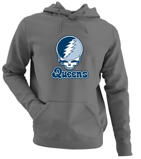 Queens Stealie Premium Unisex Hoodie — Design: Queens College — Charcoal