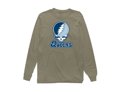 Queens Stealie Premium Unisex Long-Sleeve — Design: Queens College — Sandstone