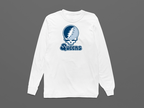 Queens Stealie Premium Unisex Long-Sleeve — Design: Queens College — White