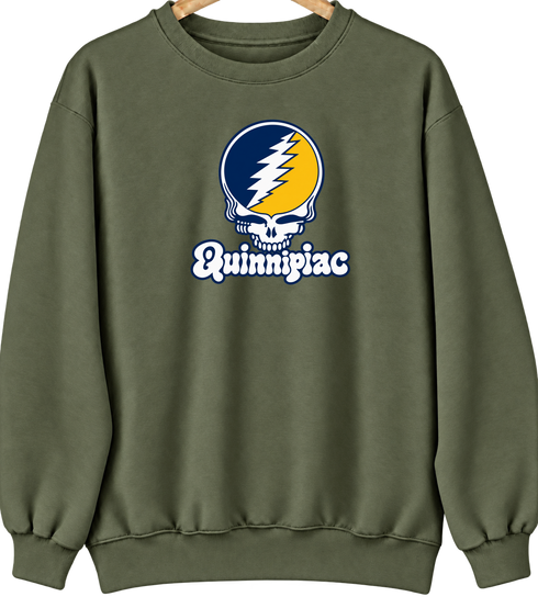Quinnipiac Stealie Premium Unisex Crewneck — Design: Quinnipiac University — Military Green