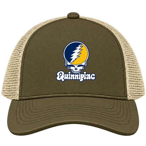 Quinnipiac Stealie Premium Unisex Trucker Cap — Design: Quinnipiac University — Moss/Khaki