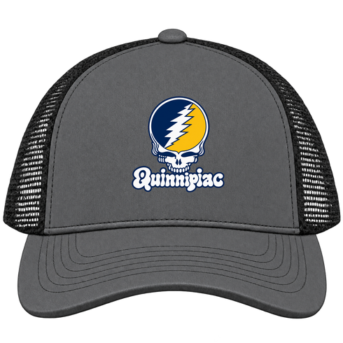 Quinnipiac Stealie Premium Unisex Trucker Cap — Design: Quinnipiac University — Charcoal/Black