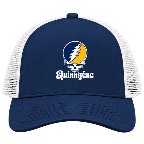 Quinnipiac Stealie Premium Unisex Trucker Cap — Design: Quinnipiac University — Navy/White