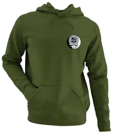 Los Angeles Kings - Premium Grateful Dead Left Chest Hoodie - Military Green