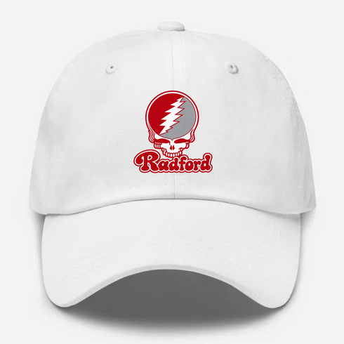 Radford Stealie Premium Unisex Dad Hat — Design: Radford University — White