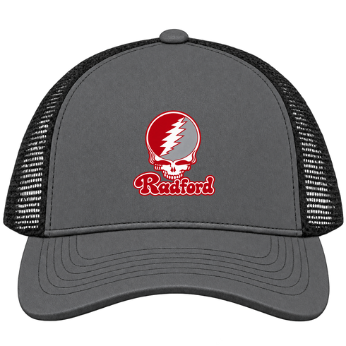 Radford Stealie Premium Unisex Trucker Cap — Design: Radford University — Charcoal/Black