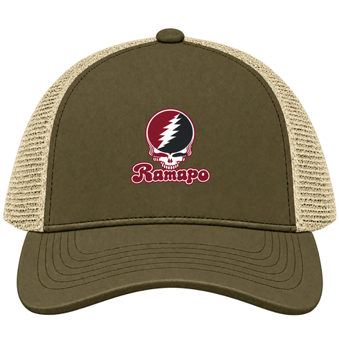 Ramapo Stealie Premium Unisex Trucker Cap — Design: Ramapo College of New Jersey — Moss/Khaki