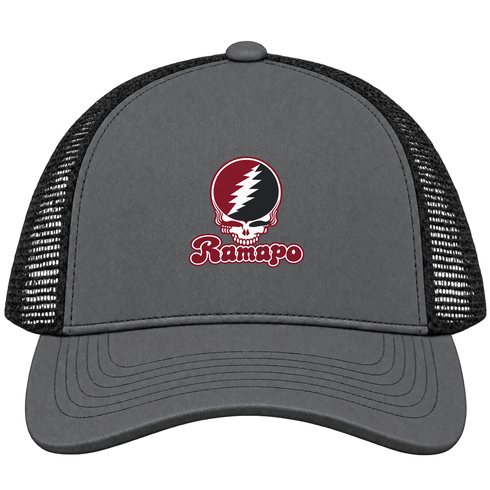 Ramapo Stealie Premium Unisex Trucker Cap — Design: Ramapo College of New Jersey — Charcoal/Black