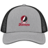Ramapo Stealie Premium Unisex Trucker Cap — Design: Ramapo College of New Jersey — Heather Grey/Black
