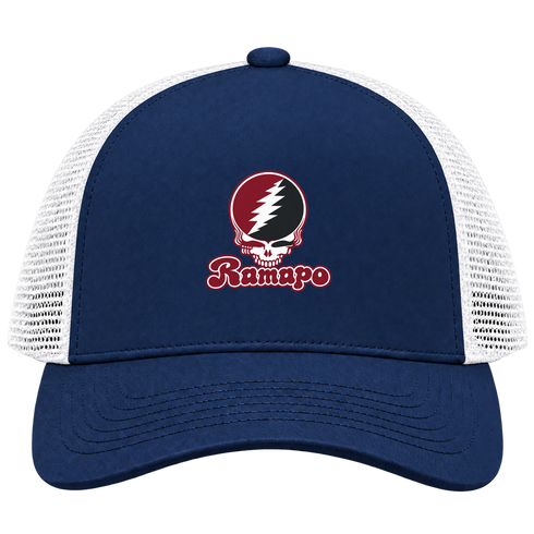 Ramapo Stealie Premium Unisex Trucker Cap — Design: Ramapo College of New Jersey — Navy/White