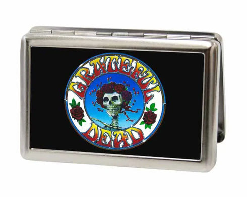 Grateful Dead - Business Card Holder - LARGE - Skull & Roses Circle FCG Black Color - StealieShop
