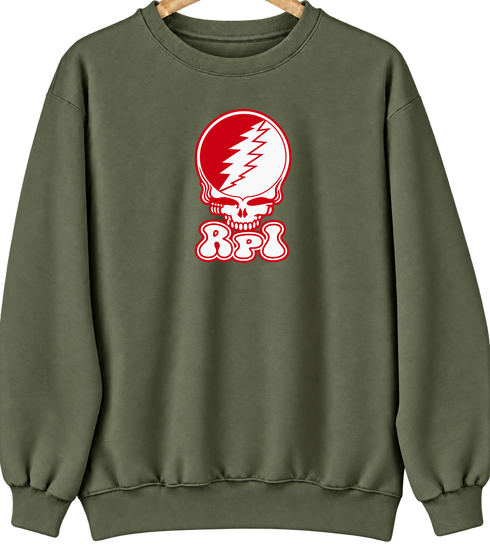 Rensselaer Polytechnic Institute Stealie Premium Unisex Crewneck — Design: Rensselaer Polytechnic Institute — Military Green