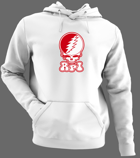 Rensselaer Polytechnic Institute Stealie Premium Unisex Hoodie — Design: Rensselaer Polytechnic Institute — White/Grey