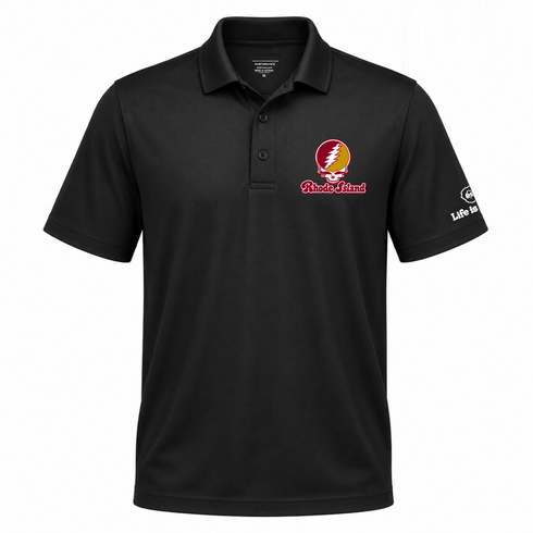 Rhode Island Stealie Premium Unisex Polo — Design: Rhode Island College — Black