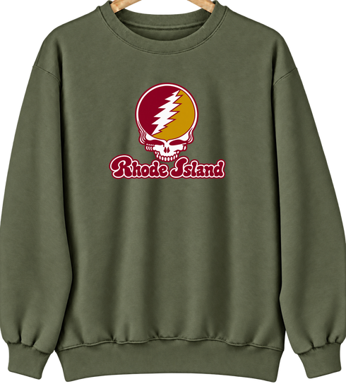 Rhode Island Stealie Premium Unisex Crewneck — Design: Rhode Island College — Military Green
