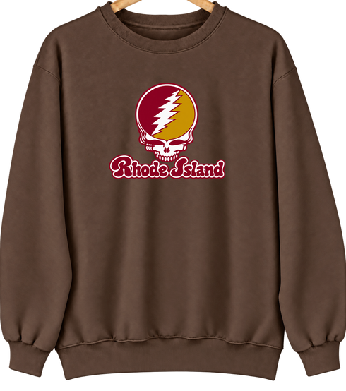 Rhode Island Stealie Premium Unisex Crewneck — Design: Rhode Island College — Brown