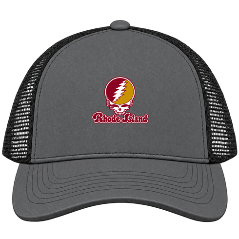 Rhode Island Stealie Premium Unisex Trucker Cap — Design: Rhode Island College — Charcoal/Black